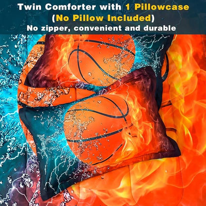 Andency Basketball Comforter Twin(66x90 Inch), 2 Pieces(1 Basketball Comforter, 1 Pillowcase) Sport Microfiber Basketball Comforter Set Bedding Set for Kids Boys Teens