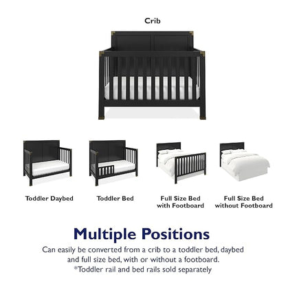Baby Relax Miles 5-in-1 Convertible Crib, Solid Pine Wood, Black