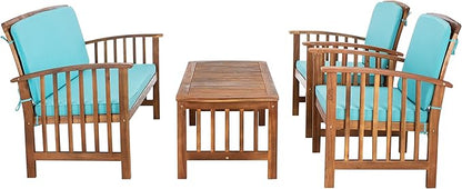 SAFAVIEH Outdoor Collection Rocklin Natural/ Aqua Cushion 4-Piece Conversation Patio Set