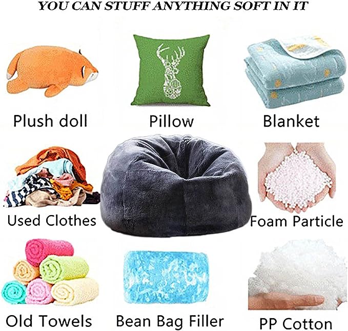 6FT Giant Round Faux Fur Bean Bag Chair Cover - Ultra Soft and Fluffy for Adults, Machine Washable (No Filler, Cover Only)