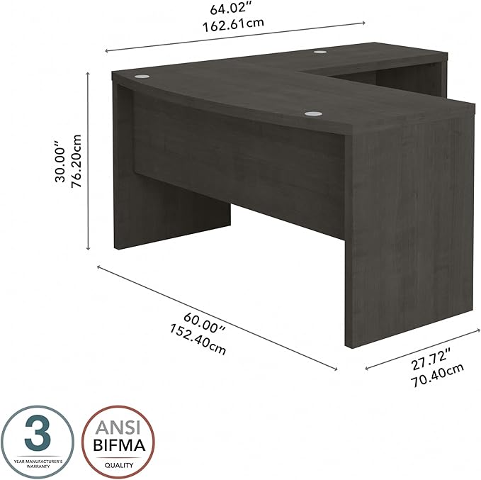 Bush Business Furniture Echo L Shape Desk with Wire Management | Corner Bow Front Table for Home Office with Quick-to-Assemble Hardware, 60W, Charcoal Maple