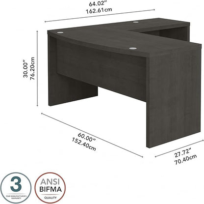 Bush Business Furniture Echo L Shape Desk with Wire Management | Corner Bow Front Table for Home Office with Quick-to-Assemble Hardware, 60W, Charcoal Maple