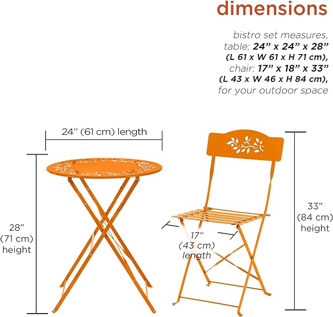 Alpine Corporation Indoor/Outdoor 3-Piece Bistro Set Folding Table and Chairs Patio Seating, Each, Orange