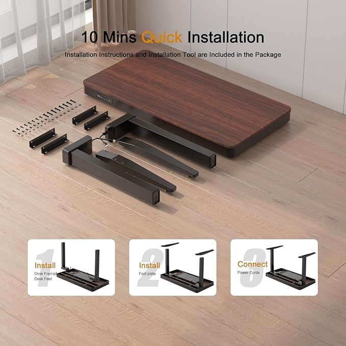 Standing Desk with Drawer and Wireless Charging,48x24 inch Dual Motor Electric Standing Desk,Stand Up Desk with Whole-Piece Desktop(Black Oval Legs+Rustic Brown Top)