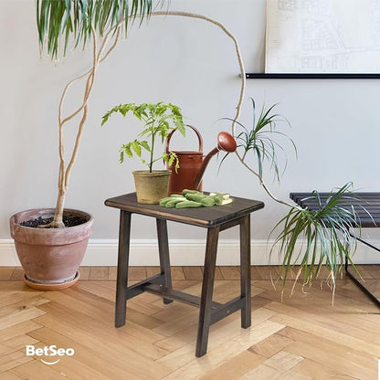 Rectangular Acacia Wood Stool (16.7" D x 13" W x 17.7" H) Small Bench Seat, Small End Table Stool, Bathroom Stool Wood, Plant Stool, Makeup Stool, Perfect Size for Living Room,Bathroom (Walnut Color)