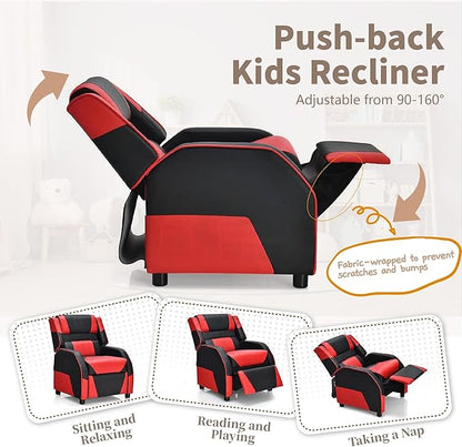 RACER Larger Kids Gaming Chair Leather Recliner Sofa Children Ages 3-12, BlackRed