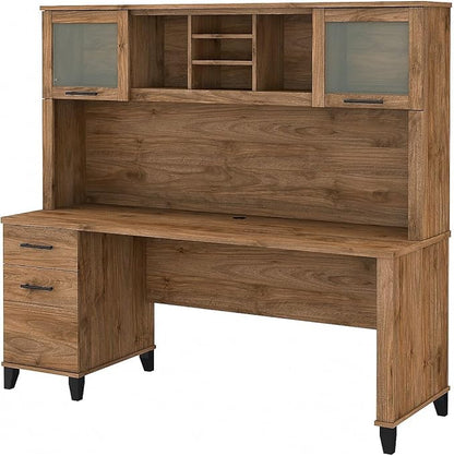Bush Furniture Somerset Office Desk with Drawers and Hutch, 72W, Fresh Walnut
