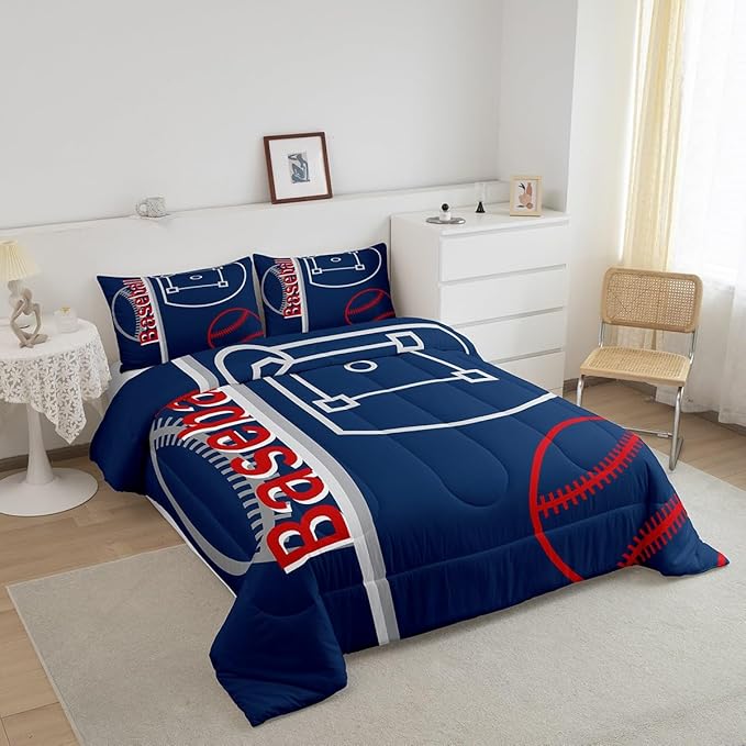Feelyou Baseball Bedding Set Twin Size Sports Game Comforter Set for Kids Boys Girls Decor Baseball Gaming Comforter Microfiber Ball Duvet Set Bedroom Quilt Set