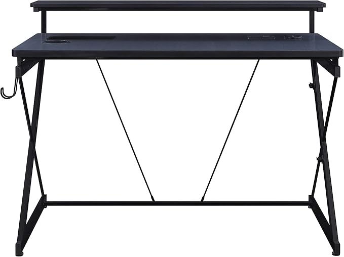 OSP Home Furnishings Emulator Battlestation Gaming Desk with RGB LED Lights, Black