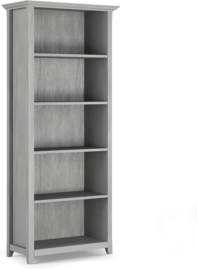 SIMPLIHOME Amherst SOLID WOOD 30 Inch Wide Transitional 5 Shelf Bookcase in Fog Grey, for The Living Room, Study Room and Office