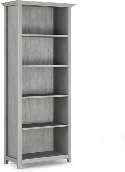 SIMPLIHOME Amherst SOLID WOOD 30 Inch Wide Transitional 5 Shelf Bookcase in Fog Grey, for The Living Room, Study Room and Office