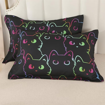 ENCOFT Cats Bedding Set Black Comforter Set Twin for Girls and Boys Premium 3 Piece Cat Bed Set Comfortable and Breathable for Teens and Adults with 1 Comforter and 2 Pillowcases