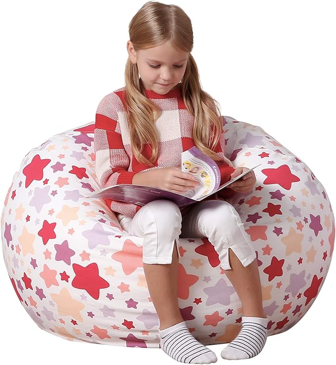 Aubliss Stuffed Animal Bean Bag Storage Chair, Beanbag Covers Only for Organizing Plush Toys, Turns into Bean Bag Seat for Kids When Filled, Large 38"-Canvas Pattern Sparkling Star