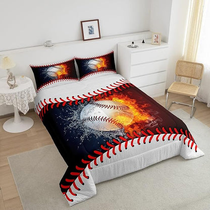 Erosebridal Baseball Comforter Set Kids Baseball Twin Bedding Set for Teen Boys Sports Games Bedding Comforter Sets Red Blue Water Fire Quilted Duvet Sport Theme Bedroom Dorm Decor 1 Pillowcase
