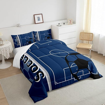 Feelyou Kids Football Comforter Set Queen Size Rugby Sports Bedding Set for Boys Girls Teens Bedroom Decor Soccer Ball Game Comforter Football Lover Duvet Set with 2 Pillow Case