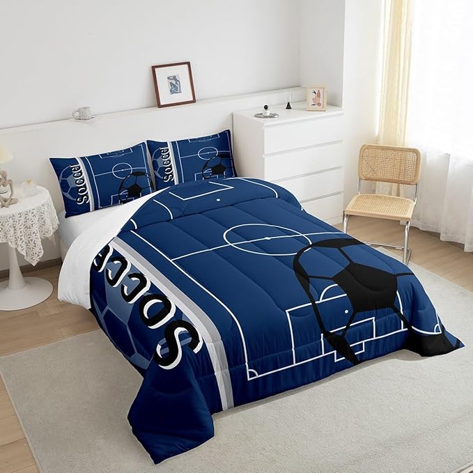 Feelyou Kids Football Comforter Set King Size Rugby Sports Bedding Set for Boys Girls Teens Bedroom Decor Soccer Ball Game Comforter Football Lover Duvet Set with 2 Pillow Case
