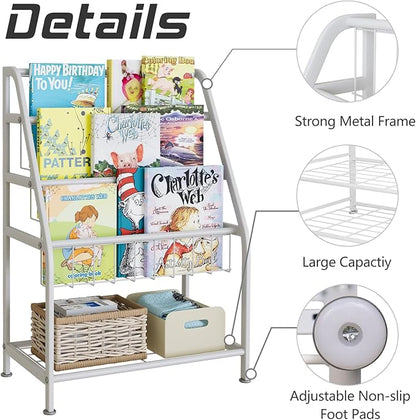 aboxoo Kids Bookshelf Toddler Freestanding for Children Room 18 inches Small Toddler Bookcase Toy Organizer White Stable Bookcase Bookstore Library Book Unit Storage for Small Place