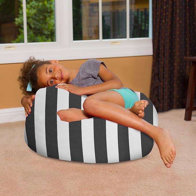 Posh Creations Bean Bag Chair for Kids, Teens, and Adults Includes Removable and Machine Washable Cover, Canvas Stripes Gray and White, 27in - Medium
