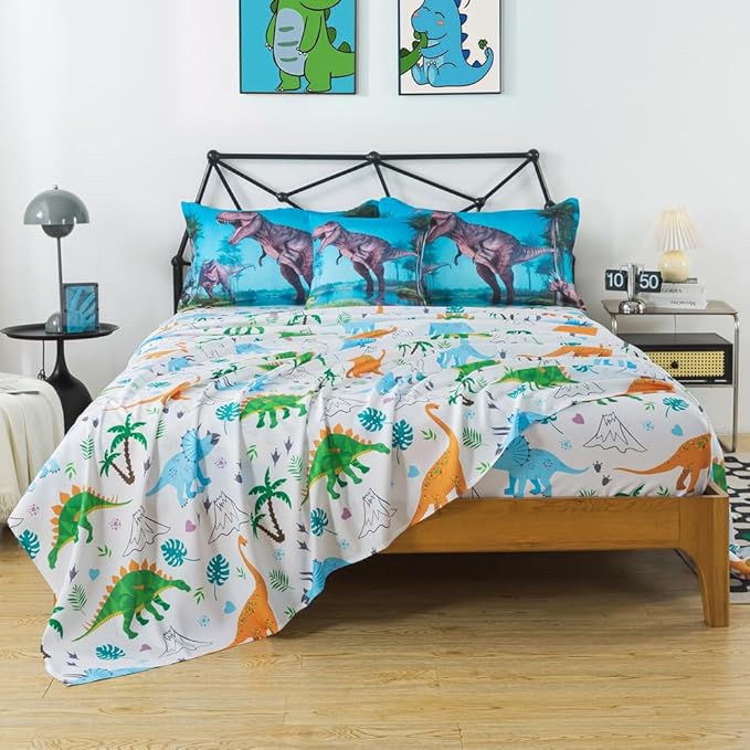 ADASMILE A & S Dinosaur Comforter Twin for Boys Dinosaur Twin Bedding Set for Kids 6 Pieces Dinosaur Comforter Set with Dinosaur Sheets Bed in A Bag T-Rex Dinosaur Comforter and Sheets Set Home Decor