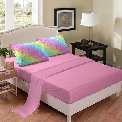 Girls Comforter Set Queen, Rainbow Bedding Set, Galaxy Twinkle Bedding for Kids Teens, Colorful Pastel Bedding Set, 5 pcs Bed in A Bag Queen, Kids Princess Bedding Set for Girls
