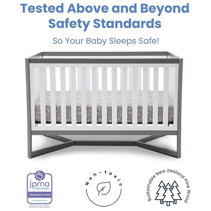 Delta Children Tribeca 4-in-1 Convertible Crib, White/Grey