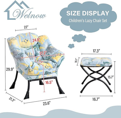 Welnow Toddler Kids Lazy Chair with Ottoman, Glow in The Dark Accent Comfy Lounge Children Armchair Couch with Removable Cover, Detachable Reading Chair with Footrest for Boy or Girl
