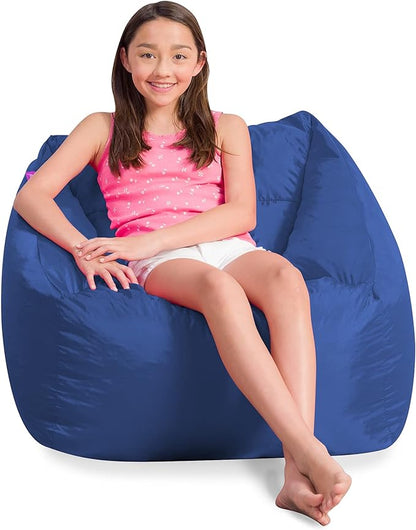 Posh Creations Coronado Bean Bag Boys and Girls Large Chair for Kids, for Gaming and Playrooms, Soft Nylon-Navy