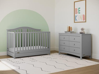 Graco Solano 4-in-1 Convertible Crib with Drawer (Pebble Gray) – GREENGUARD Gold Certified, Crib with Drawer Combo, Includes Full-Size Nursery Storage Drawer, Converts to Toddler Bed and Full-Size Bed
