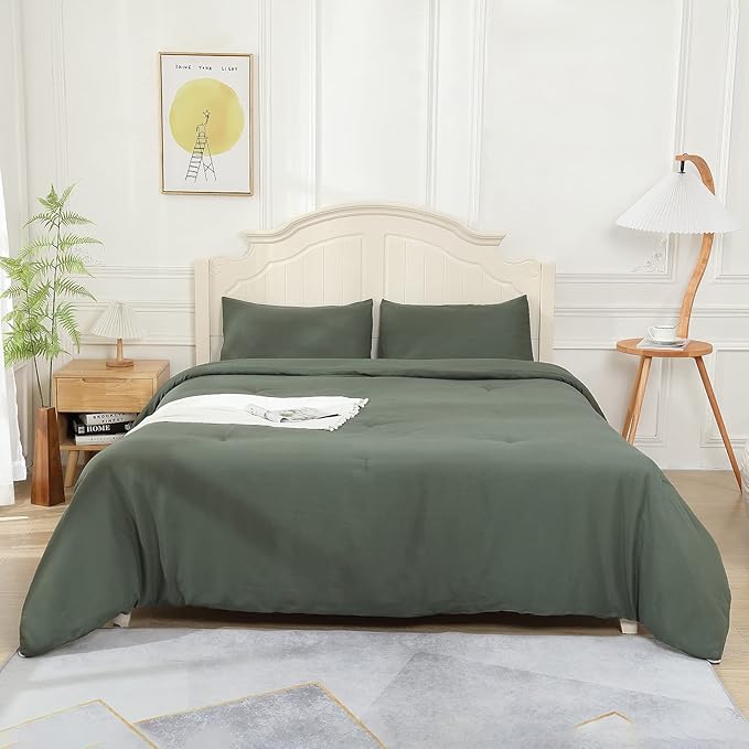 Emerald Green Comforter Twin Size, Modern Bedding Set for Girls/Women, Cute Soft & Lightweight Chic Microfiber Bed Sets, 2pc- 1 Comforter & 1 Pillowcase (66x90 Inches)