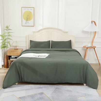 Emerald Green Comforter Twin Size, Modern Bedding Set for Girls/Women, Cute Soft & Lightweight Chic Microfiber Bed Sets, 2pc- 1 Comforter & 1 Pillowcase (66x90 Inches)