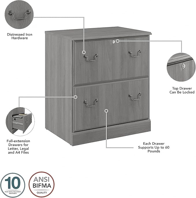 Saratoga 2-Drawer Lateral File Cabinet, Locking, Letter/Legal, Modern Gray, 26.85-Inch