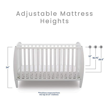 Delta Children Taylor 4-in-1 Convertible Baby Crib, Easy to Assemble, Sustainable New Zealand Wood, JPMA Certified, White