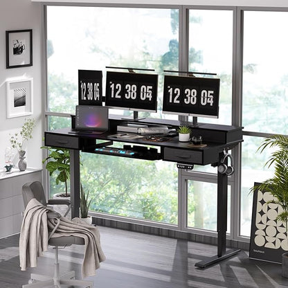 Electric Standing Desk, Multifunctional Standing Desk Adjustable Height, 63 * 24 Standing Desk with 4 Drawers, Ergonomic Adjustable Standing Desk with Keyboard Tray, Classic Black