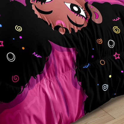 Black Girl Magic Queen Comforter Set - Black African American Girls Queen Bedding Set Princess Queen Comforter Room Decor Black Girl Bedding Sets for Girls Teens, 1 Comforter+2 Pillowcases