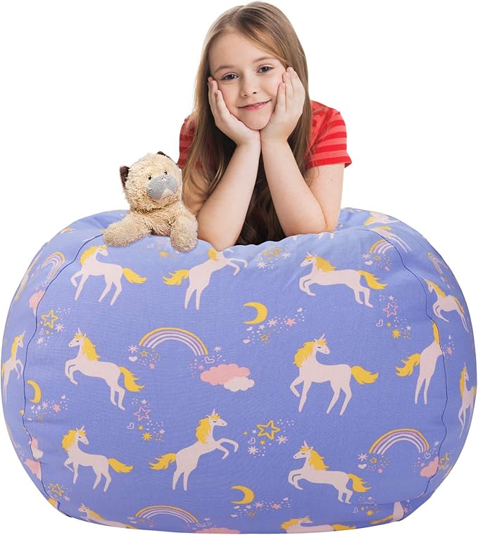 Aubliss Stuffed Animal Bean Bag Storage Chair (Light Blue Unicorn, Medium (32''))