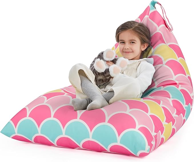Nobildonna Stuffed Animal Storage Bean Bag for Kids (No Filler), Extra Large 250L Bean Bag Chair Cover Only, Washable Beanbag Without Filling Soft Premium Canvas Stuffable Bean Bag Cover (Mermaid)