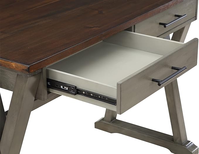 OSP Home Furnishings Jericho Rustic 42 Inch Writing Desk with 2 Drawers and Burnished Decorative Hardware, Slate Gray