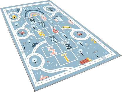Kids Rug Play Mat, Car Rug, Hopscotch Rug, Hopscotch Mat for Kids, Can Be Used to Play with Cars Kids Carpet Play Mat,(Blue,200×300cm/79×118IN)