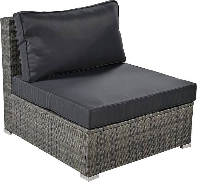 Patio 7-Piece Set, Half-Moon Curved Sectional Sofa Outdoor Rattan Furniture with Ottoman and No-Slip Cushions for Balcony, Porch, Garden, Zc-Grey