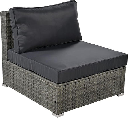 Patio 7-Piece Set, Half-Moon Curved Sectional Sofa Outdoor Rattan Furniture with Ottoman and No-Slip Cushions for Balcony, Porch, Garden, Zc-Grey