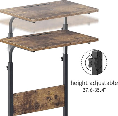 SogesPower 23.6 inches Mobile Laptop Desk Adjustable Height Stand Side Table with Wheels Workstation Laptop Computer Stand Bedside Table Portable Side Table for Bed Sofa,Mobile End Desk,Vintage