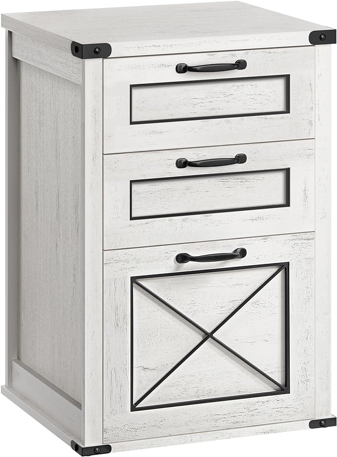 VASAGLE File Cabinet, Filing Cabinet with 3 Drawers, Printer Stand, Fit A4, Letter Size, Hanging File Folders, Modern Farmhouse Style, for Home Office, Study, Rustic White UOFC054T73