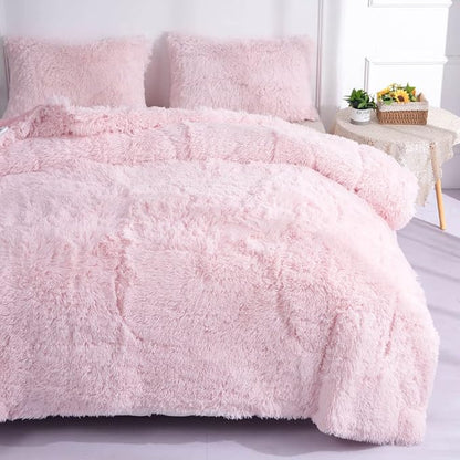 Faux Fur Kids Girls Light Pink Comforter Sets King - 3PC Bed Set Warm Comfortable Soft Plush Flannel Velvet Fluffy Fuzzy Bedding（Comforter x 1 Pillowcases x 2）