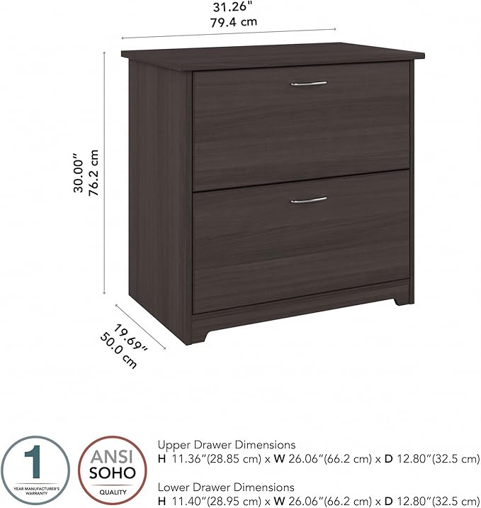 Bush Business Furniture Cabot 2 Drawer Lateral File Cabinet | Letter, Legal, and A4-size Document Storage for Home Office, 32W, Heather Gray