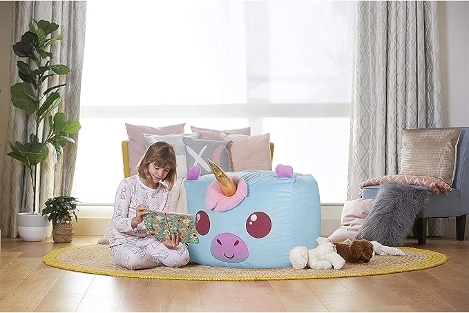 Aubliss Unicorn Stuffed Animal Storage Bean Bag Chair for Kids, Velvet Extra Soft Beanbag Chairs Cover, X-Large Stuffable Zipper Bean Bag for Organizing Plush Toys Girls Bedroom Decor, Blue