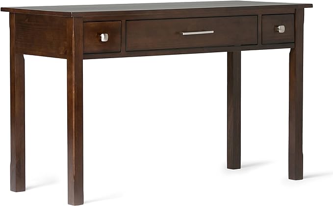 SIMPLIHOME Avalon SOLID WOOD Contemporary 47 Inch Wide Writing Office Desk in Dark Tobacco Brown, For the Office Desk, Writing Table, Workstation and Study Table