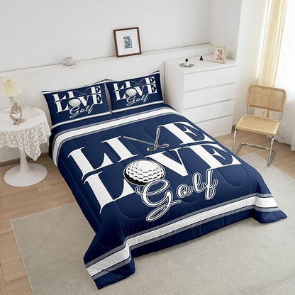 Feelyou Golf Print Bedding Set King Size Ball Gaming Comforter Set for Kids Boys Girls Decor Sports Theme Comforter Microfiber Golf Ball Duvet Set Bedroom Quilt Set