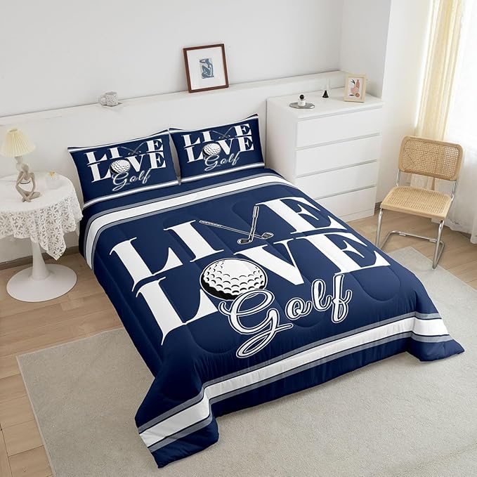 Feelyou Golf Print Bedding Set Twin Size Ball Gaming Comforter Set for Kids Boys Girls Decor Sports Theme Comforter Microfiber Golf Ball Duvet Set Bedroom Quilt Set