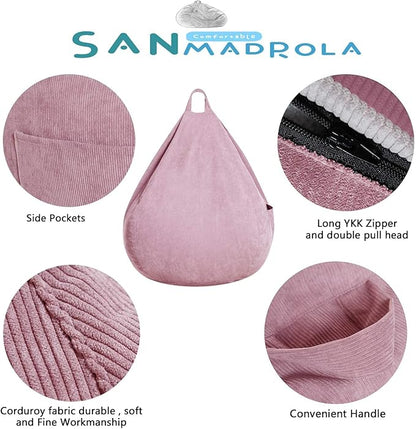 Stuffed Animal Storage Bean Bag Chair Cover (No Beans) for Kids and Adults.Soft Premium Corduroy Stuffable Beanbag for Organizing Children Plush Toys or Memory Foam Extra Large 300L (Pink)