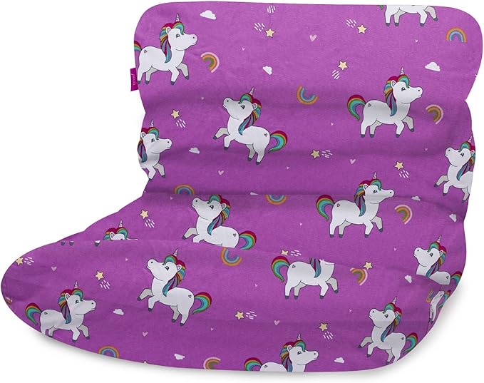 Posh Creations Structured Comfy Bean Bag Chair for Gaming, Reading, and Watching TV, Laguna Lounger, Canvas - Unicorn and Rainbows on Purple, Canvas Rainbow Unicorns